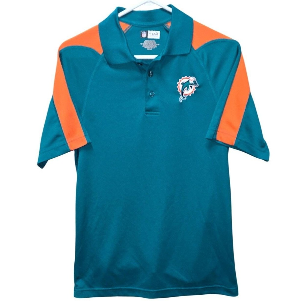 NFL Apparel‎ Miami Dolphins Polo Shirt Mens Small Aqua Orange Performance Tee